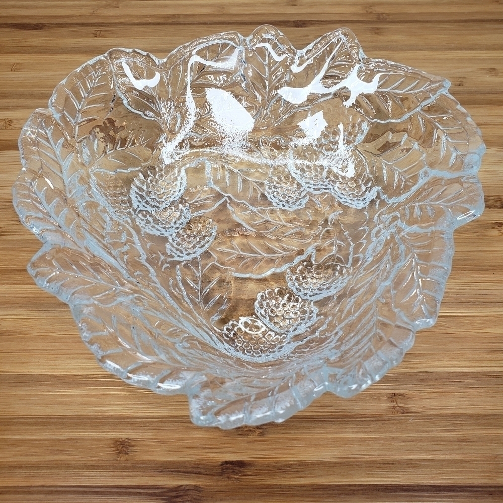 Strawberry Pressed Glass Vintage Bowl Heart Shaped Indiana Glass Serving Bowl